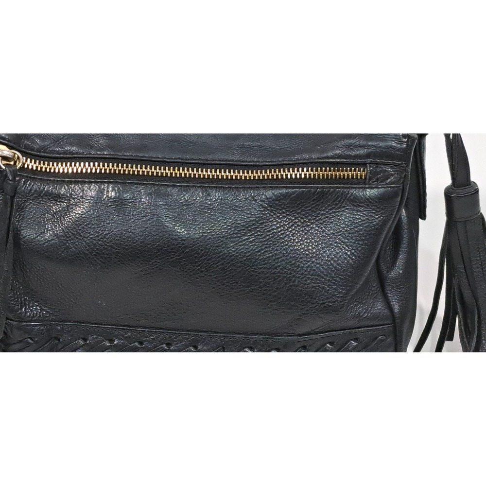 Great American Leather Works Black Leather Crossbody Bag Braided Tassel Purse - Picture 11 of 15